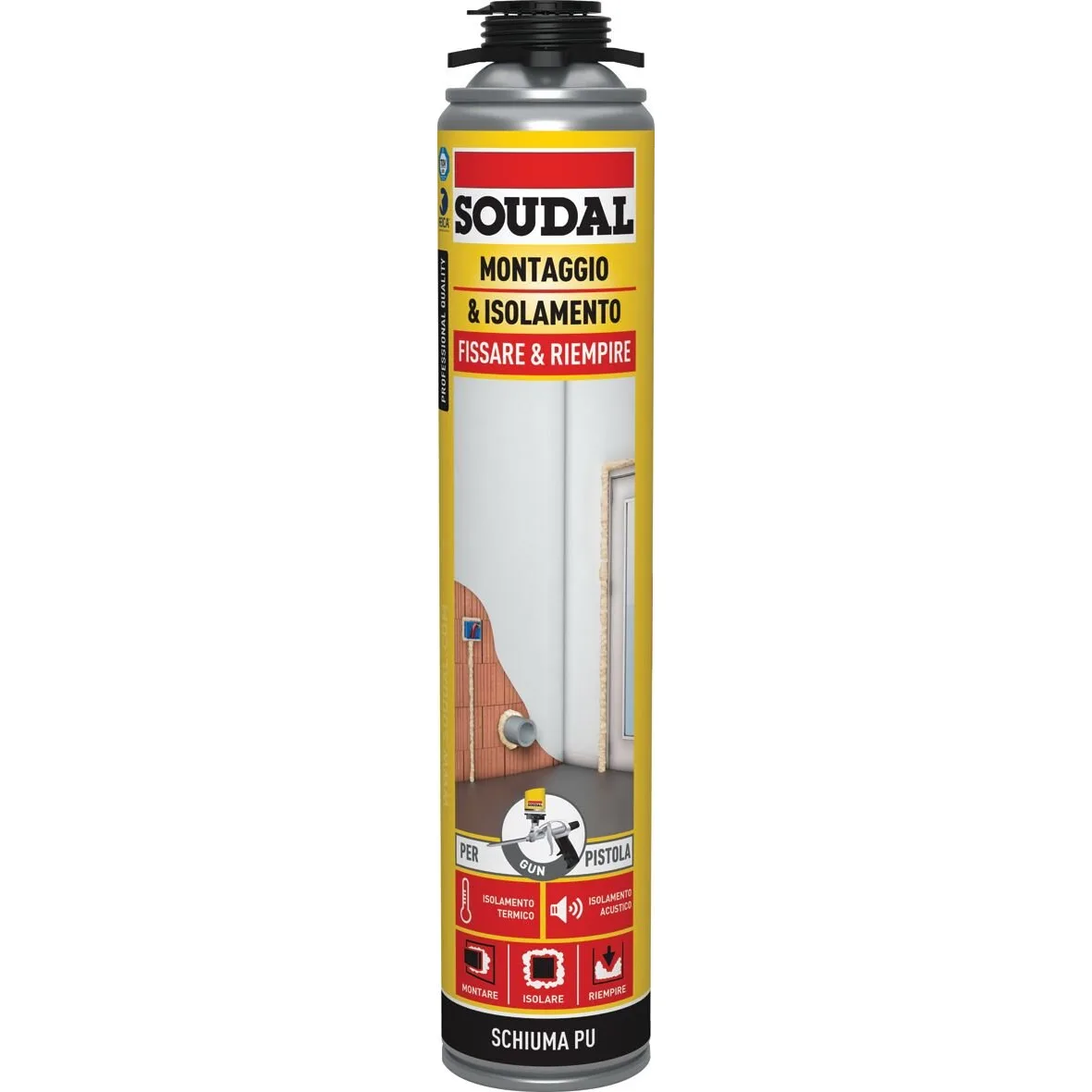 Soudal Schiuma montaggio e isolamento a pistola 750 ml champagne